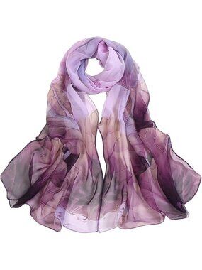Women's Purple 1 Fashion Lightweight Head Scarf Floral Print Chiffon Scarves